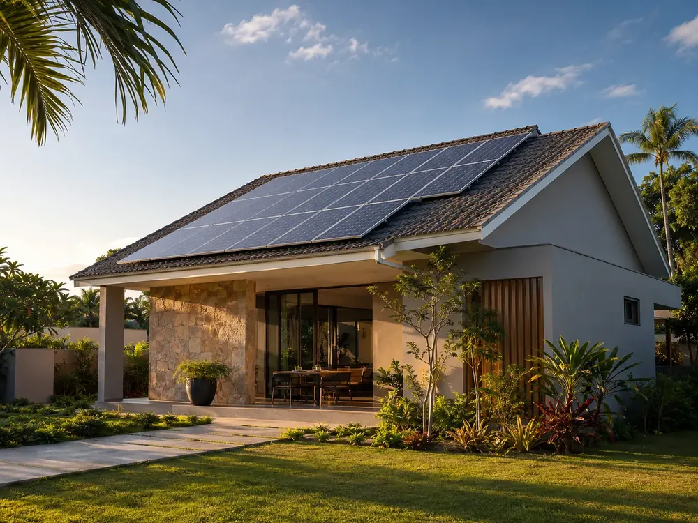 Painéis fotovoltaicos instalados no telhado de uma residência